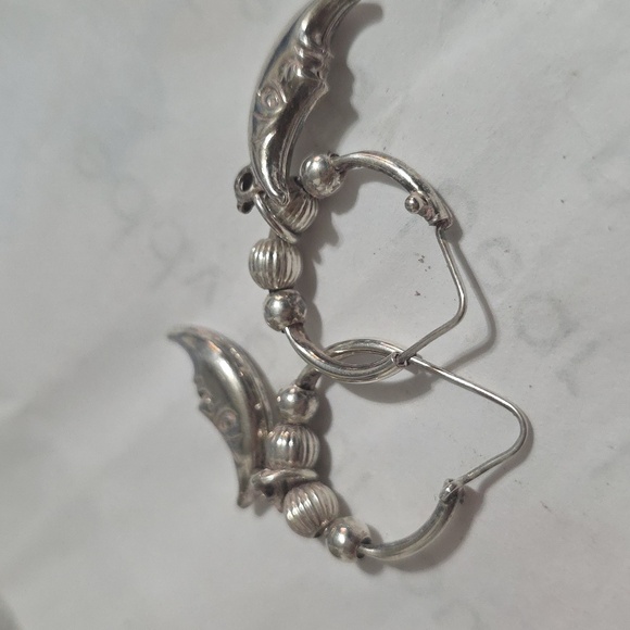 Vintage 925 Moon Hoop Earrings - Picture 6 of 7